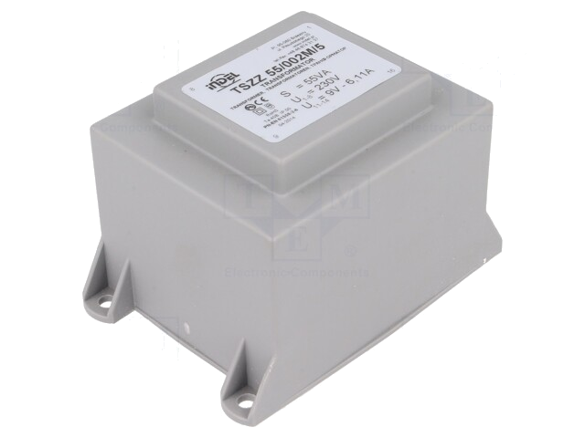 Transformator: ingegoten; 55VA; 230VAC; 9V; 6,1A; PCB; IP00; A: 70mm Transformator: ingegoten; 55VA; 230VAC; 9V; 6,1A; PCB; IP00; A: 70mm